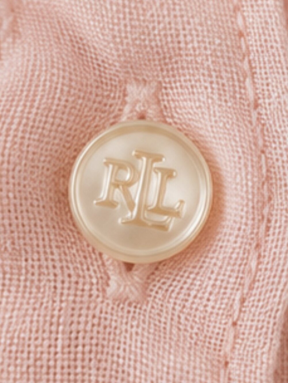 Lauren Ralph Lauren 100% Linen Blush Pink RLL Monogram Button Front Shirt Large - Picture 4 of 7
